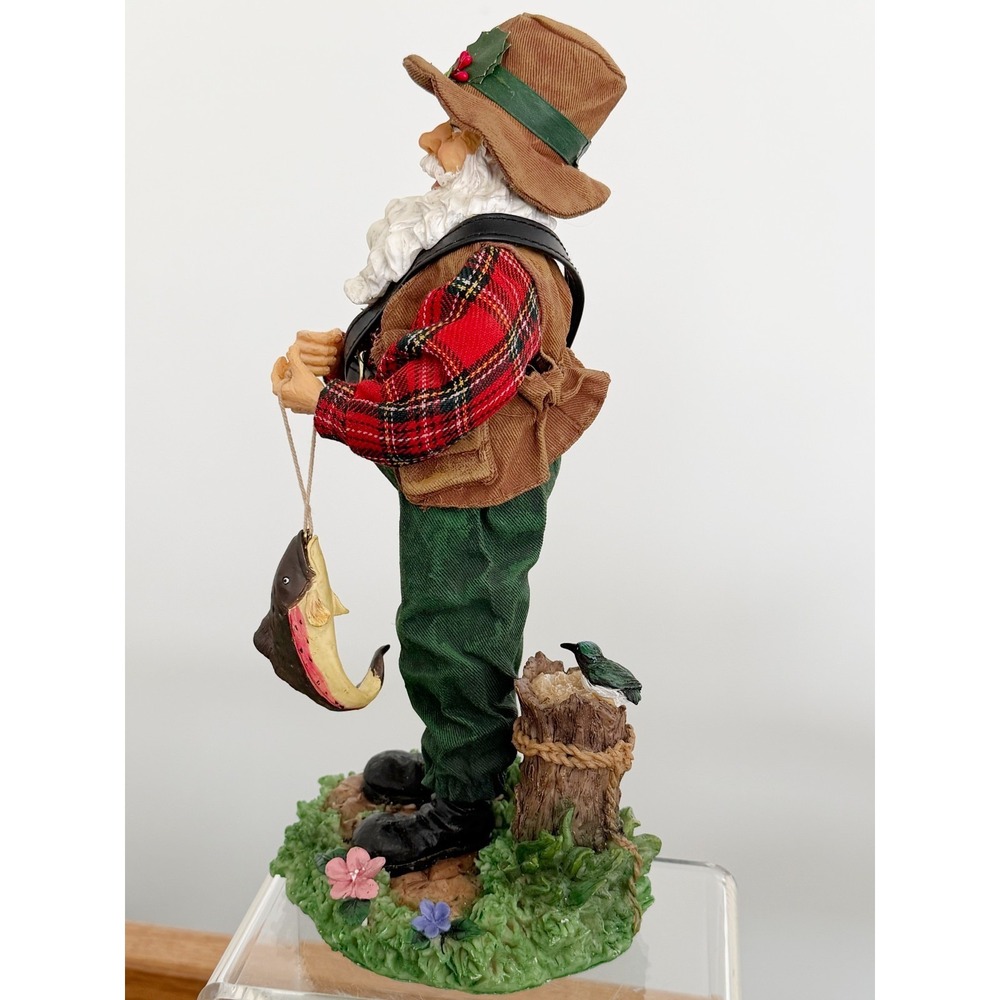 Santa Fisherman Vtg 12" Resin with Cloth Clothes Missing Fishing Pole - Picture 6 of 9